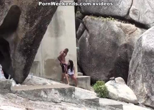 Hot fuck near the stone wall