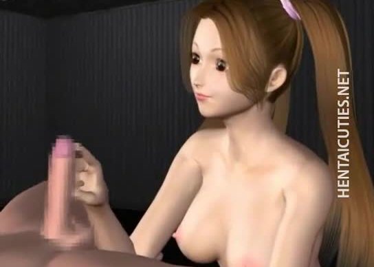Pigtailed 3d anime girl play with dick